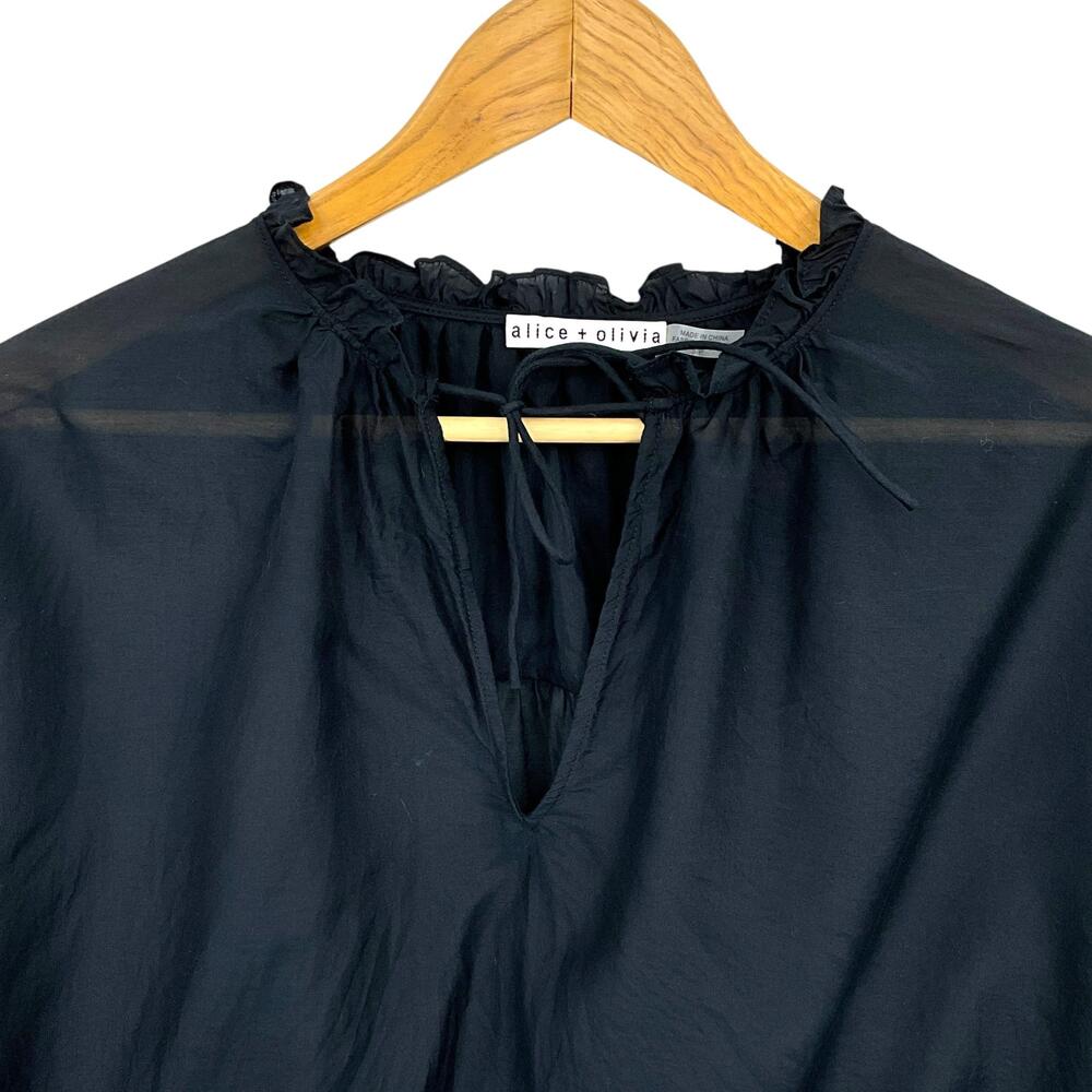 Alice + Olivia Julius Voluminous Blouson Sleeve Blouse Womens Small Black - Picture 2 of 13